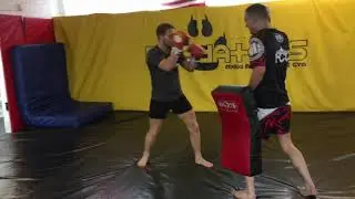 Low Kick Drill using Pad and Kickshield