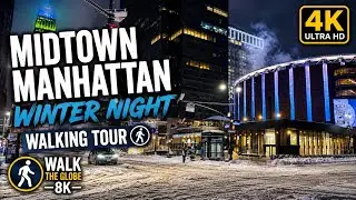 HISTORIC Midtown Manhattan NYC Night Winter Snow Storm Fern Walking Tour ❄️ 4K