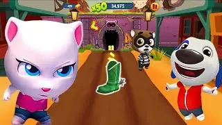 Talking Tom Gold Run Wild West Update ┃ Angela & Hank vs Danger Boss Cave Fight