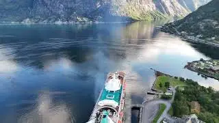 Beautiful Hardanger, Eidfjord and a cruise ship in the harbor. Early autum 2025.