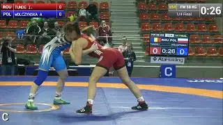 Quarterfinal FW - 58 kg: Kriszta Tunde INCZE  (ROU) df. Aleksandra WOLCZYNSKA (POL) by FALL, 5-6