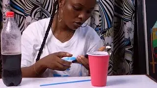 Giantess Unaware - shrunk Man falls inside a Giant cup Full of Drink