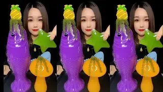 💜 Purple Jelly Fish 🐟So Yummy 😋 & Super Tasty 🤤 ||  orange 🍊 Pineapple 🍍 juice || asmr mukbang || 