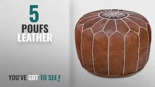 Top 10 Leather Poufs [2018 ]: Stuffed Handmade Genuine Leather Moroccan Pouf, Ottoman (Tan)