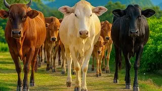 Puluhan sapi berjalan menuju padang rumput hijau, Suara Sapi Moo, Aktivitas sapi lucu di ladang