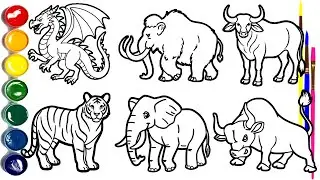 How to Draw Animals for Kids 🐉🐘🐂🐅 | Dragon, Mammoth, Buffalo, Tiger, Elephant & Spanish Bull!