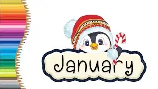 Cute Penguin January Poster | Drawing work for toddlers and kids