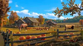 🍂🐄 Harvest Farm Morning Ambience | Birds, Soft Wind & Calm Pasture Sounds