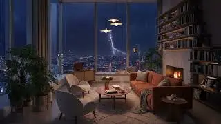 Tormenta El&eacute;ctrica en Rascacielos ⚡ Lluvia y Truenos en Penthouse Mid-Century Modern (ASMR Ambience)