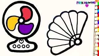 How draw fan and coloring it easy for kids. Fan drawing and painting for children and toddlers.
