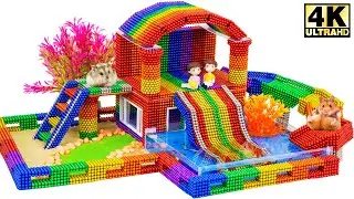 Amazing DIY Rainbow Magnetic Balls Hamster House with Water Slide & Park