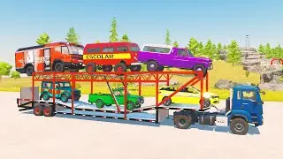 TRANSPORTING FIRETRUCK, POLICE CAR, SUV & COLORFUL VEHICLES WITH TRUCK! – Farming Simulator 22