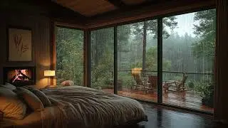 Heavy Rain at Night in Cozy Bedroom with Warm Lamp 🌧️ Rain on Forest for Deep Sleep & Insomnia