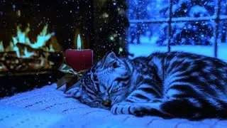 ❄️ 12 Hours Live Winter Night Cat Music 😺 Purring in Peaceful Room &mdash; Deep Holiday Relaxation & Sleep