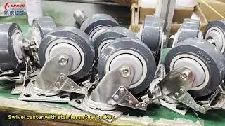 Heavy duty stainless steel casters 5inch gray polyurethane wheel casters with stainless steel brakes