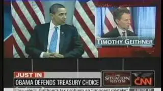 Obama Defends Treasury Sec Choice Timothy Geithner