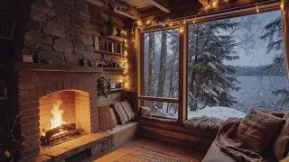 Cozy Winter Cabin Fireplace & Lo-Fi ❄️🔥 | Snowy Forest Ambience