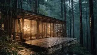 Cozy Rainy Cabin Night | Relaxing Rain Sounds on a Wooden Deck in the Forest 🌧️🔥