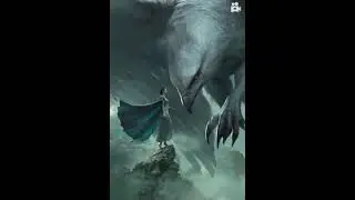 Fantasy scene, giant majestic bird, young woman in flowing dress, misty mountain peak, #shorts