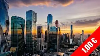 Twisting Glass Spire Skyscraper Cluster HD Stock Footage