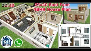 23&times;40 house plan, 4BHK East Face Design, 23 by 40 House Plan, 23&times;40 house design
