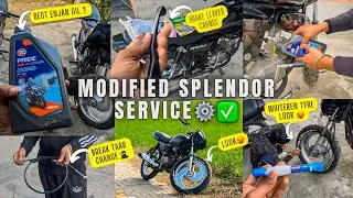🥵 Splendor Modified Service | Whitener On Tyre ⚪️ Break Cable & Break Lever Change | Best Enjan Oil🚀