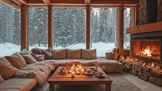 Winter Jazz Cabin Escape ❄️ Cozy Fireplace Ambience, Snowy Forest & Smooth Jazz Music