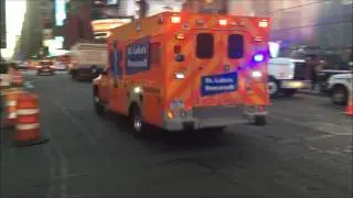 ALMOST EXTINCT ORANGE ST. LUKES ROOSEVELT HOSPITAL EMS AMBULANCE RESPONDING ON 7TH AVENUE IN NYC.