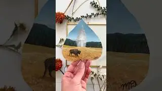 &ldquo;Old Faithful&rdquo; painted on a preserved redbud leaf! #leafart #leafpainting #yellowstone #nationalpark