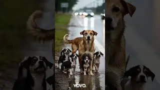 💔 Stray Dog Protects His Puppies in the Rain | Heartbreaking Rescue Moment #animallove #cute #baby