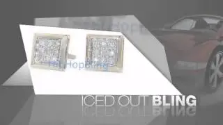 10k Yellow Gold Box .05 Carat Diamond Micro Pave Earrings