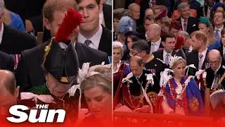 Шляпка принцессы Анны закрывает Гарри обзор коронации.