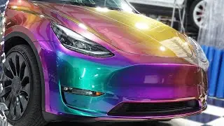 Craziest Tesla Model Y Wrap Color Ever | Inozetek Anti Social Social Club Spectrum