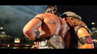 IWGP Jr. Heavyweight Tag Champions Clark Connors and Drilla Moloney entrance at NJPW Royal Quest III