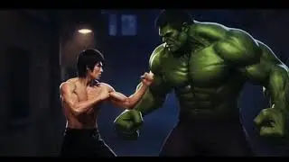 Bruce Lee vs. The Hulk: The Battle of a Lifetime -Ai -cover rock metal 