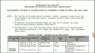 Typewriting Exam Time Table April 2021 | Shorthand Exam Time Table 2021| Accountancy Time Table 2021