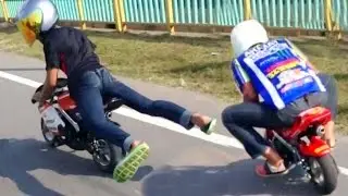 Drag Racing : POCKET Mini Moto BiKE Race on streets! (Rossi vs Marquez)