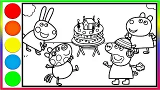 Peppa & Friends Birthday Party in the Park Drawing Easy | Peppa Pig Drawing | Peppa Pig Coloring