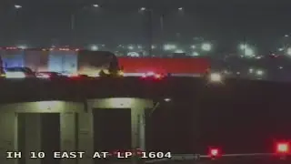 Semi-truck jackknifed on Texas highway blocks traffic on icy roads