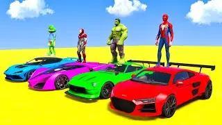 GTA 5 Spider-Man vs Superheroes Crazy Ramp Challenge with Super Cars | Episode 29