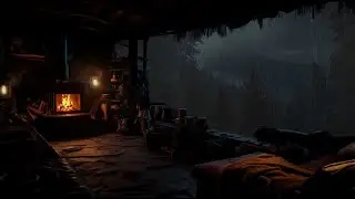 Rain Falling Through the Forest (No Ads) 🌧️ Cabin Fireplace Calm for Sleep