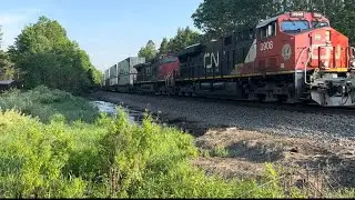 CN 3908 leads Northbound at sunset. Bennett, WI at MP 437.70