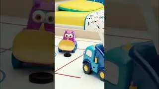 Cars ride on the ice on a toy hockey rink and play. #cartoons #carstories #forkids
