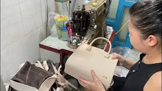 nghề may kết hợp đang phát trực tiếp! vào nẹp miệng túi xách dạng hộp