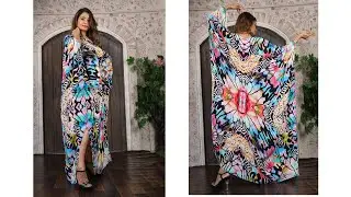 Silk kaftan cover up beachwear designer print silk kaftan dress