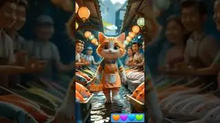 Heart melting kitten buying fish and eating mom's! #cat #shortvideo #catblogger #mycat #kittytv