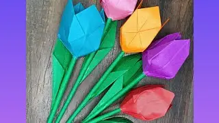 How to make Paper Tulip Flower 💐 Bouquet l Easy Origami Paper Flower  Craft Step by Step  