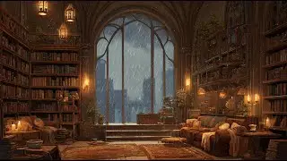 Rainy Night in a Castle Library | Cozy Fantasy Ambience for Reading & Relaxation