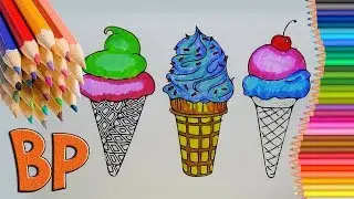 Ice Cream Cone Coloring Book Rainbow Ice Cream Мороженое Раскраска для детей Как рисовать Учим цвета