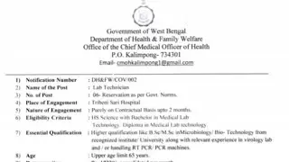 Molecular Biologist & Lab Technician Jobs In  Kalimpong, Under CMOH Through Walk-in Interview